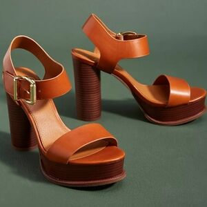 Anthropologie Sarto by Franco Sarto Leather Platform Katerina Heels in Honey